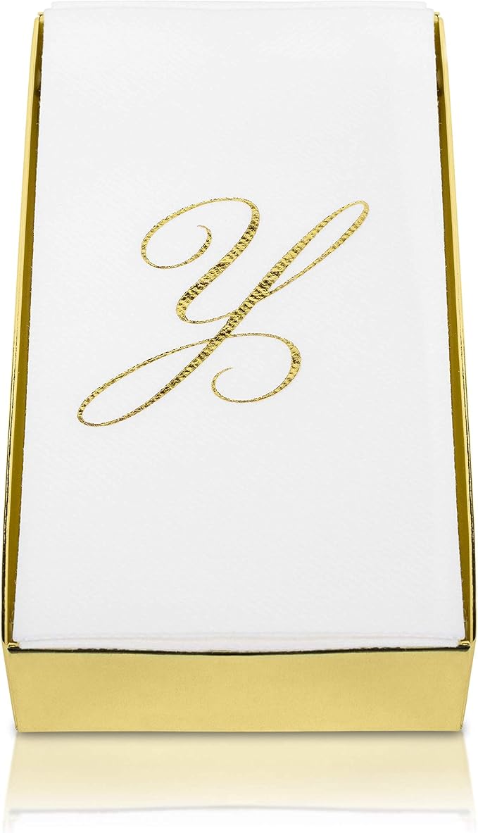 AMERICAN HOMESTEAD Disposable Hand Towels - Gold Foil Monogrammed Guest Napkins - Linen-Like Bathroom Paper Towels for Guests - Perfect Wedding and Party Napkins - 50 Count (Gold C)