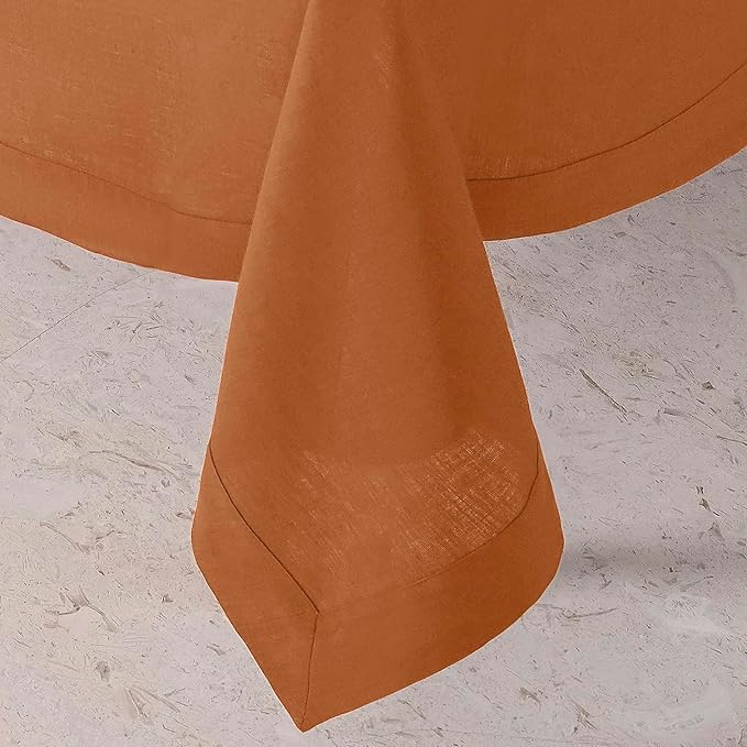 D'Moksha Homes Linen Rust Tablecloth 60 x 120 Inch - 100% Pure Linen Rectangular Tablecloth - Machine Washable Table Cloth for Winter, Christmas, Holiday, New Year