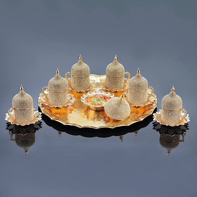 Serving Tray, Coffee Tea Serving Metal Wavy Round Tray 14''(Inches) | Mr Zoni (Gold)