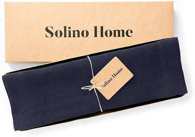Solino Home Linen Placemats Set of 6 - Indigo Navy Placemats 14 x 19 Inch - 100% Pure Linen Table Place Mats for Winter - Sonoma