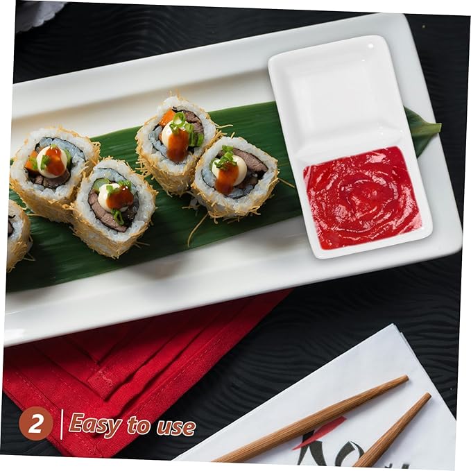 Cabilock Divided Sauce Dishes Snack Serving Tray Compartment Spice Dish Tray Lid White Ceramic Appetizer Serving Plate for Events