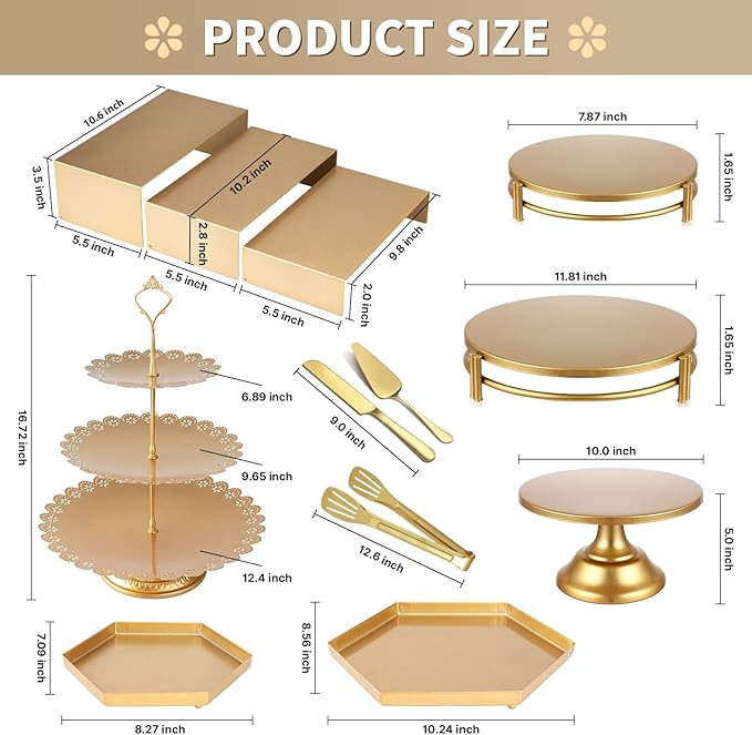 12 PCS Gold Cake Stand Set, Dessert Table Display Set with Metal Cupcake Stand and Cake Stands for Party, Wedding, Birthday, Anniversary, Baby Shower, Thanksgiving, Christmas