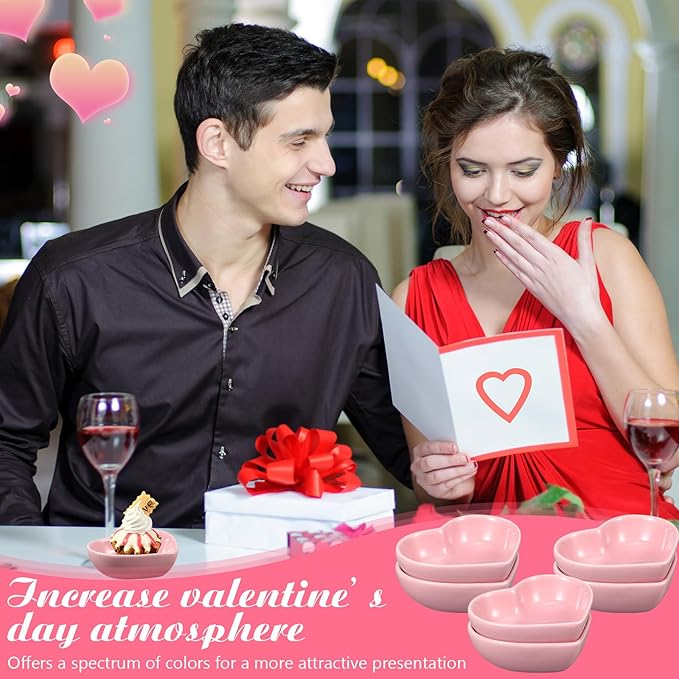 6 Pieces Heart Shaped Bowls Ceramic Dip Bowl Plates Multipurpose Salad Bowls Appetizer Plates Cooking Gifts for Candy Sauce Sushi Dipping Serving Wedding Anniversary Valentine's Day (Pink)