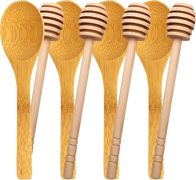 BLUE TOP 8 PCS Honey Dipper Sticks Honey Spoon 6 Inch Individually Wrapped Honey Stirrer Stick Mixing Spoon for Honey Jar Dispense Drizzle Honey Wedding Party