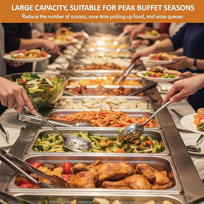Hushee 24 Pcs Stainless Steel Serving Spoons Set 9.25" Include 12 Large Serving and 12 Large Slotted Spoons Buffet Silver Banquet Utensils for Kitchen Party Catering Dishwasher Safe