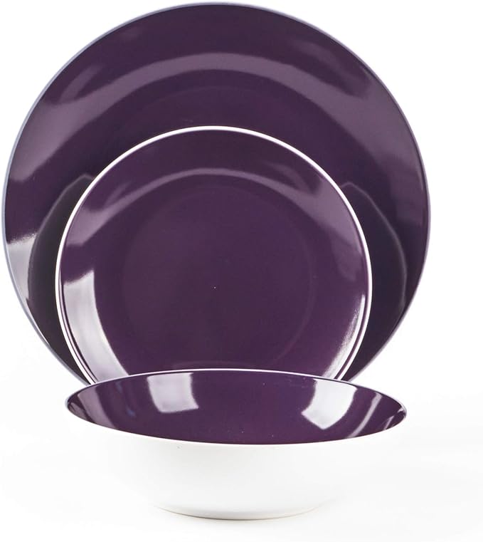 Stoneware Coupe Shape 18pc Dinnerware Set, Outside White + Inside Violet