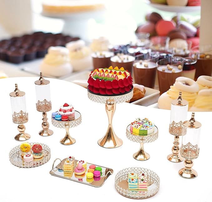 10 Pack Cake Stands Set Metal Cupcake Holder Cake Tray Crystal with Acrylic Mirror, Dessert Display Plate Decor Serving Platter for Party Wedding Birthday Baby Shower Celebration Home Decoration