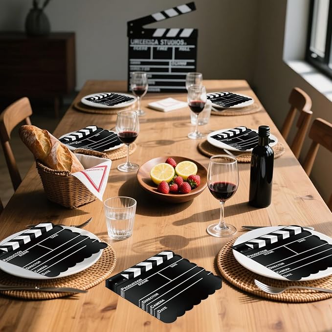 50Pcs Movie Night Scalloped Paper Napkins - Movie Theater Decor Napkins Disposable Film Themed Party Tissue for Birthday Awards Ceremony Hollywood Supplies