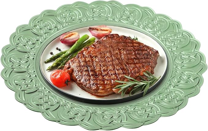 Green Plastic Charger Plates Set of 100,13” Reusable Party Chargers for Dinner Plates, Elegant Round Service Plate Chargers Bulk Decorative for Wedding, Catering Table Decor