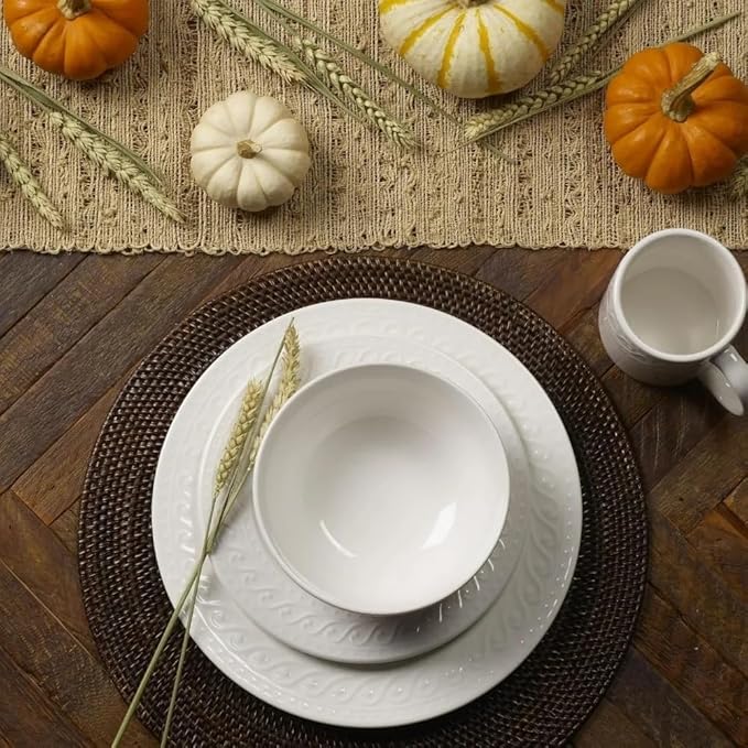 Dinner Plates Set 32 Piece Plate Set Kitchen Tableware Dish Ceramic Dishes to Eat Sets Food Dining Bar Home