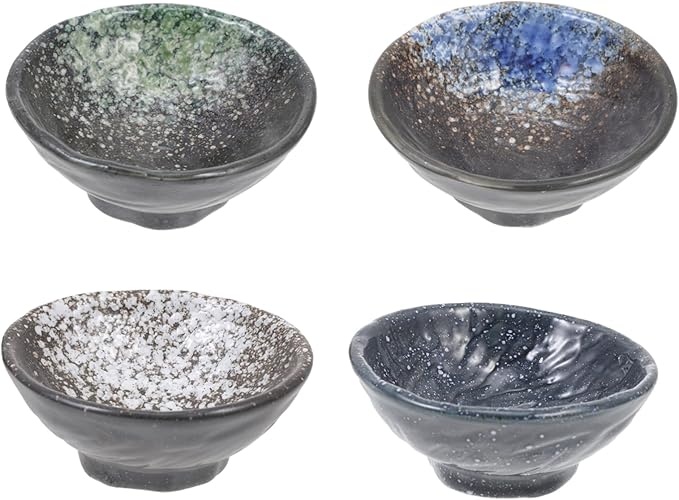 4pcs Assorted Color Ceramic Soy Sauce Dishes Seasoning Plates for Dipping Sauces Appetizers Sushi and Desserts Elegant Table Decorations for Home and Restaurants