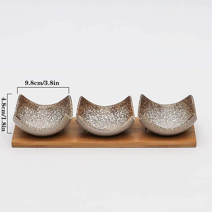 Appetizer Plate Japanese Style Sauce Dish - Dip Bowls Set of 3 Ceramic Sauce Dish Seasoning Dishes Sushi Dipping Bowl Appetizer Plates Serving Dish with Tray Snack Plate