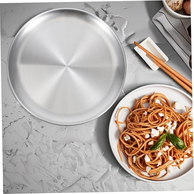 GLEAVI 1pc Fruit Tray Serving Platter Platters with Charcuterie for Grill Large Round Divided Serving Tray and Dish Fruits Key Outdoor Black Dinner Trays Meat Plate Stainless Steel