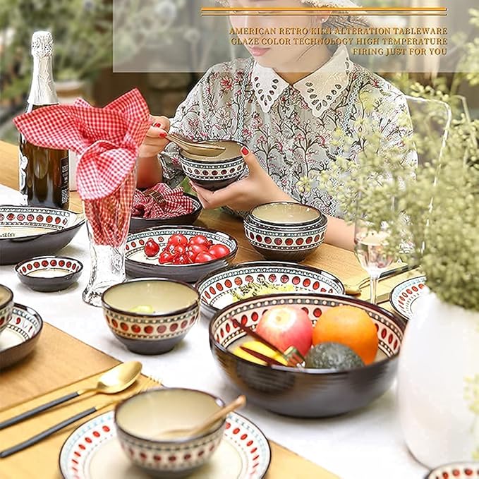 Dinnerware Sets Dish Set,11 Pcss,American Style Retro Porcelain Tableware Set with Plates and Bowls,Ceramic Dinner Set for Kitchen and Dinning