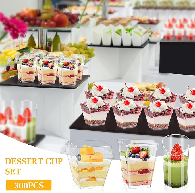 tchrules 400 Packs Dessert Cups with Lids, 5oz Mini Clear Plastic Dessert Cup Parfait Appetizer Cups for Serving Fruit Trifle Mousse Ice Cream and Pudding (300)