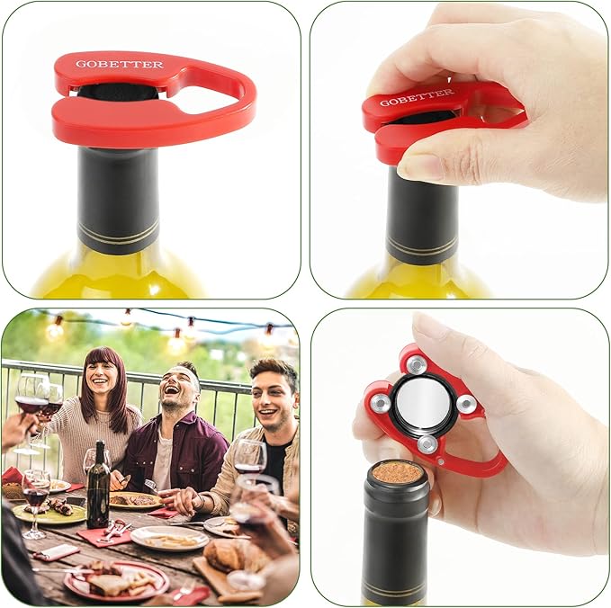 GOBETTER 2 Pcs Wine Foil Cutter Magnetic Design, 4 Stainless Blades Foil Remover Wine Bottles Opener Accessory, Removes Foil Top Effortlessly for Wine Lovers, Red