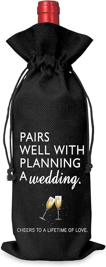 Wine Bag Wedding Gift for Mr and Mrs - Engagement Gift J14-Black