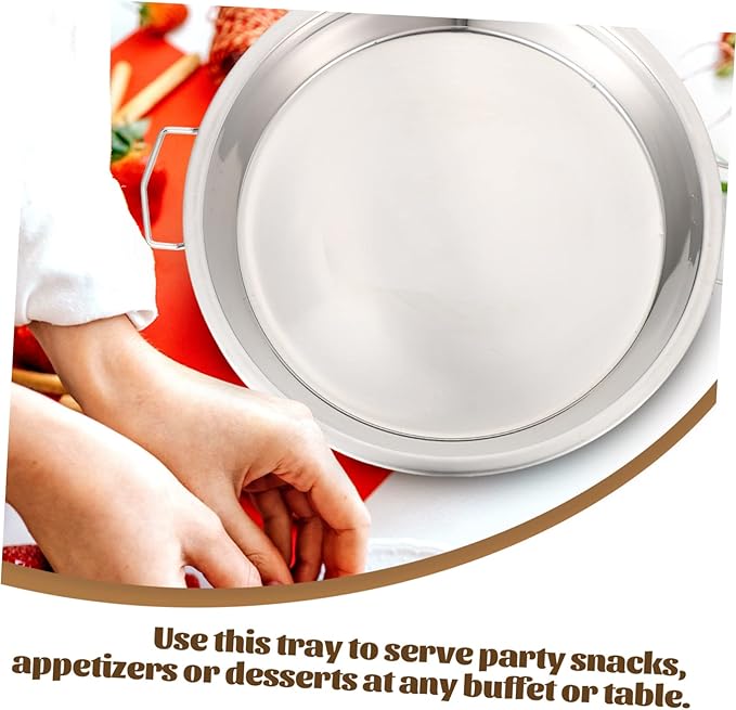 DOITOOL 2Pcs Stainless Steel Steaming Dish Cold Noodle Plate Steamed Rice Tray Round Steaming Tray With Double Handle for Home Kitchen Food Serving