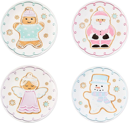 Bico Pastel Gingerbread Man Salad Plates Set of 4, 8.75 Inch Ceramic Dessert Plates for Salad, Appetizer, Side Dishes, Microwave and Dishwasher Safe, Gift for Housewarming and Christmas