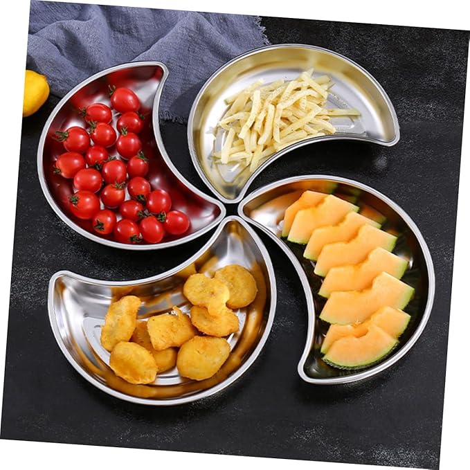 Crescent Shape Serving Tray Stainless Steel Moon Plate Pastry Plate Storage Tray for Dried Fruit Candy Easy Clean