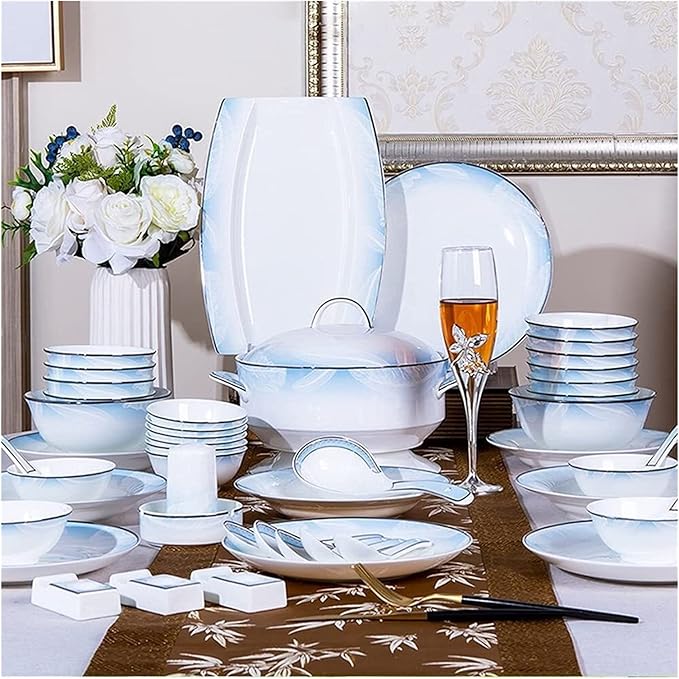 Dinnerware Sets - Luxury Gift Dishes Service Set, 56/60PCS Ceramic Dinnerware Set Bone China Tableware Dishes Plates Ceramic Combination Dinner Service Set Diner Set (60 Pieces)