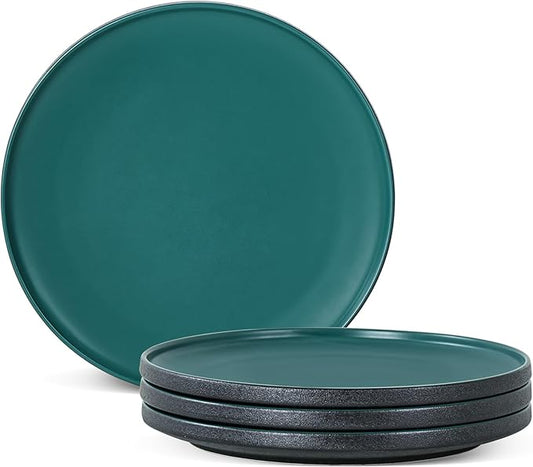 Ceramic Dinner Plates, 10.25 Inch Flat Dish Set for 4, Perfect for Family and Entertaining, Microwave & Dishwasher Safe, Dinner Dishes for Steak, Sandwiches, Pizza, Pasta, Modern Green