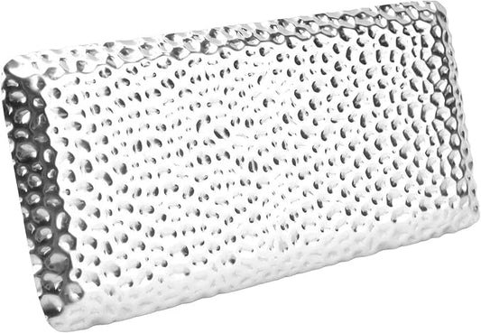 Hammered Tray, Exquisite Stainless Steel Rectangular Serving Tray for Bedroom Bathroom Counter Kitchen Platters Serving Dishes, Trays Platters Silver Tray (Silver)