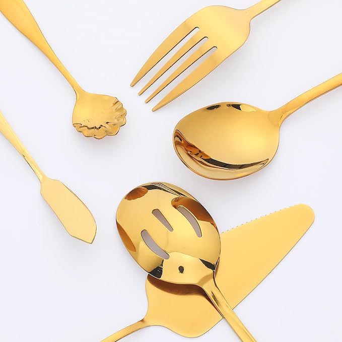 12 Pieces Silverware Set, Stainless Steel Flatware Cutlery Set, Serving Utensils Set for Home Kitchen Restaurant Hotel 12 PCS Gold