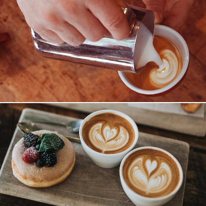 Milk Frothing Pitcher Cup, 20oz/600ML Milk Frother Cup Stainless Steel Steaming Pitcher Milk Jug Coffee Latte Art Cappuccino Espresso Machine Accessories Barista Steam Pitchers Attached Dessert Spoons