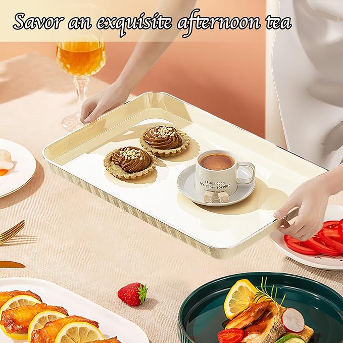 Serving Tray,6 Pack Plastic Serving Trays Food Tray Serving Platter, Party Platters Cafeteria Trays for Party, Kitchen, Entertaining, Fruit, Appetizer (14" L x 10" W x 1.1" H)
