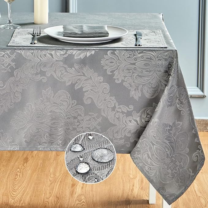 Rectangle Table Cloth Linen Farmhouse Stainproof Waterproof Washable Polyester Oblong Rectangular Fabric Table Cover for Kitchen Dining Dinner (Grey, 144" x 60" (Rectangular))