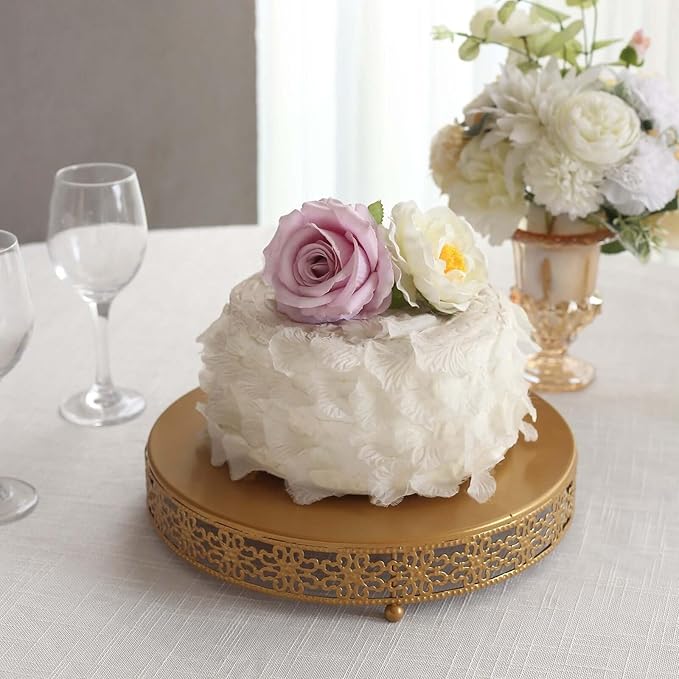 Efavormart Gold Metal Fleur De Lis Round Pedestal Cake Stands, Cupcake Dessert Display Stand Table Centerpiece - 12"