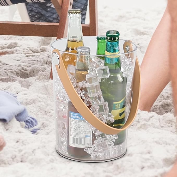 Xyskin 4 Pack 4.5 Liter Clear Ice Bucket with Carry Handle, Beer Drink Storage Cooler Plastic Ice Tub for Party
