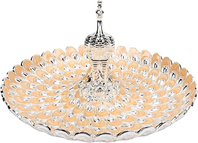 Zerodis Decorative Peacock Serving Tray, Zinc Alloy Fruit Platter, Elegant Storage Centerpiece for Home Kitchen Table, Snacks Cookies Display (Silver Orange)