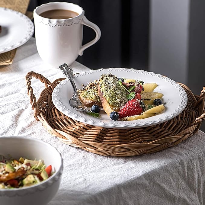 Ceramics Dinner Sets, 24 Pieces White Vintage Relief Porcelain Dinnerware Set | Nordic Style Cereal Bowl Steak Plate and Mug