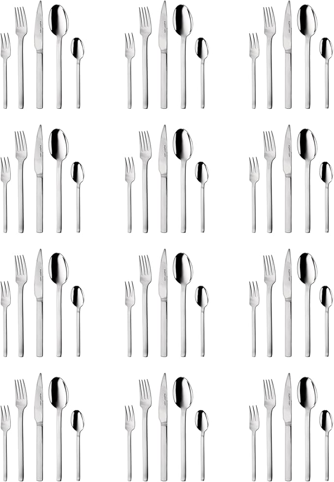 BergHOFF Essence 60Pc Flatware Set, 18/10 Stainless Steel, Ralph Kramer, Well-proportioned Look Precise, Harmonious, Silver