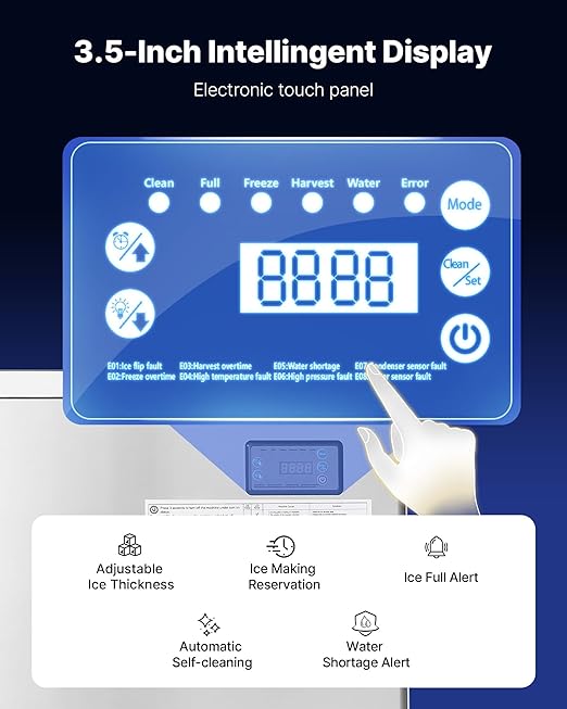 VEVOR Commercial Ice Maker, 450 Lbs/Day Ice-Making Machine, 180 Lbs Large Storage Bin with 20 Lbs/Min Automatic Ice-Dispensing, Self-Cleaning Ice Machine with Touchscreen for Bar, Cafe, Restaurant