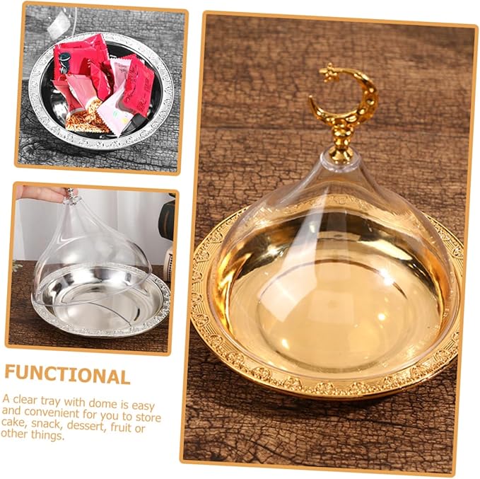 GLEAVI Elegant Dessert Plate Lid Cake Serving Tray for Snacks Cupcakes Silver