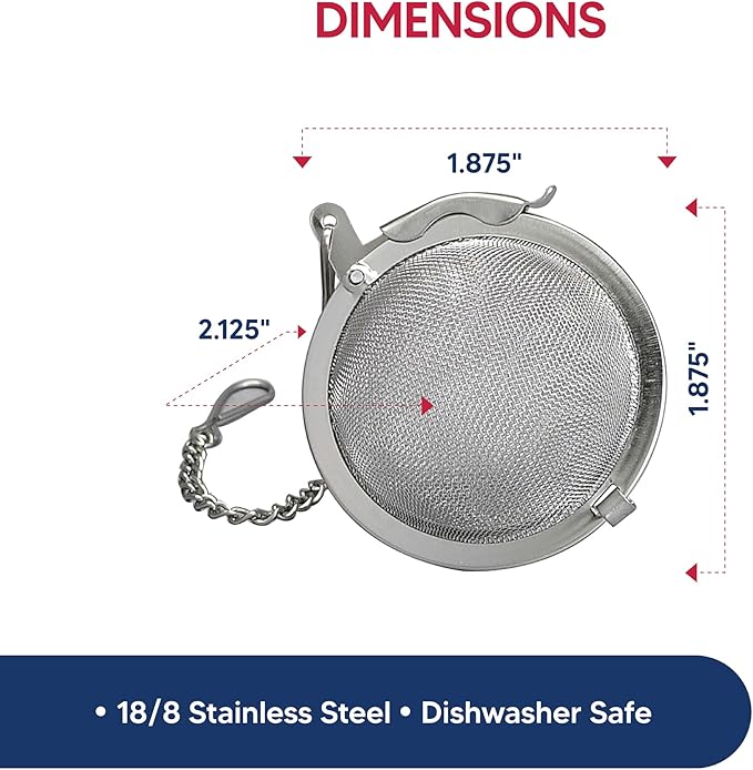 HIC Kitchen Mesh Ball Tea Infuser, 18/8 Stainless Steel Mesh, For Loose Leaf Tea and Mulling Spices, 2-Inch