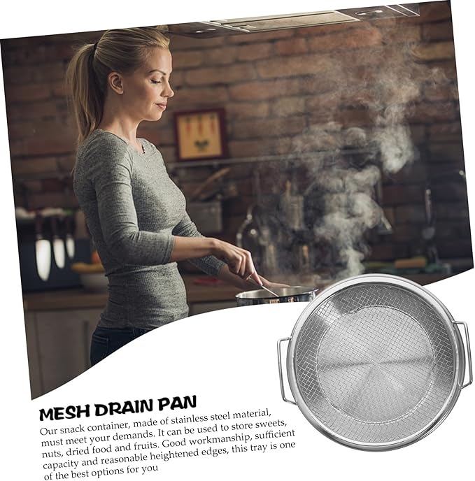 1 Set Mesh Drain Pan Barbeque Grill Plate Vegetable Drainer Fried Food Draining Rack Barbecue Grill Tray Smokeless Roasting Pan Roasting Tray Fruit Stainless Steel Egg Steamer