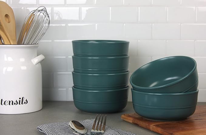 Double Line 6.25"/24 oz Cereal Bowl, Set of 6, Emerald Green