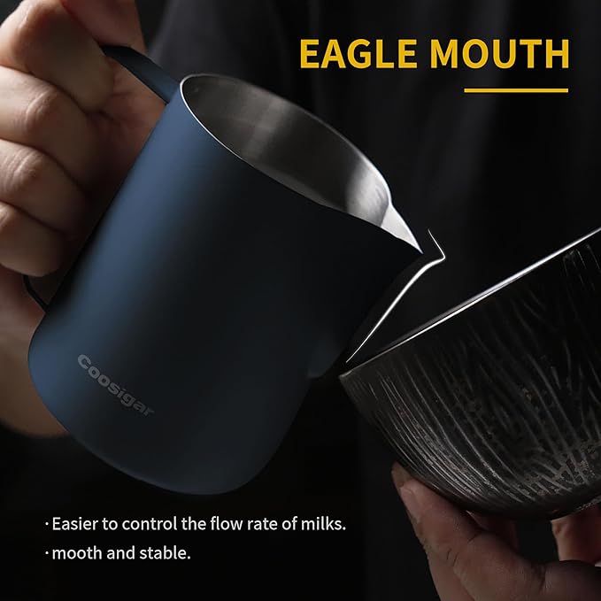 Milk Frothing Pitcher 600ml/20oz,304 Stainless steel Espresso Steaming Pitcher,milk frother cup,Milk Jug Cup,Latte Art(Blue)