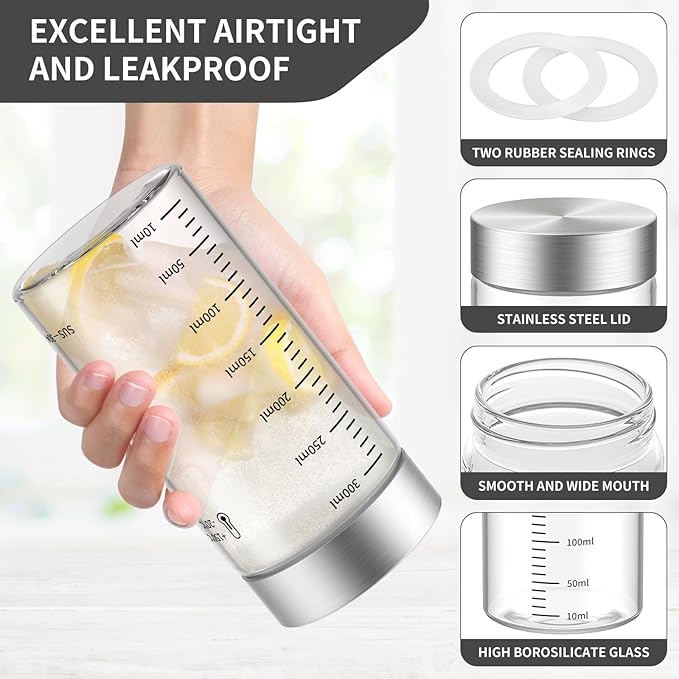18 Oz Glass Bottles, 2 Pack Glass Juice Bottles with Lids, BPA Free, Borosilicate Glass, Leak Proof Lids for Juicing, Smoothies, Water Bottles, Food Storage, Shaker Bottles