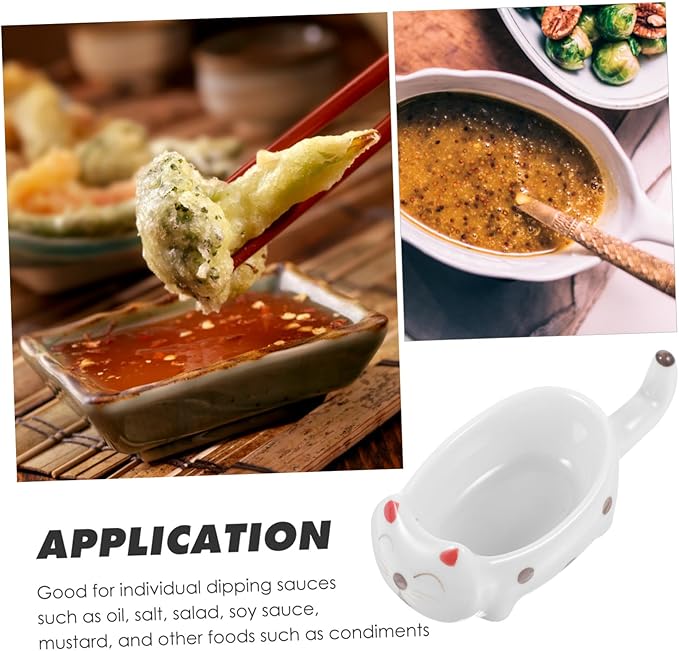 Happyyami Cute Cat Sauce Dish Appetizer Plate for Dipping Soy Sauce Condiments Dishwasher Safe Parties Housewarming and Birthdays