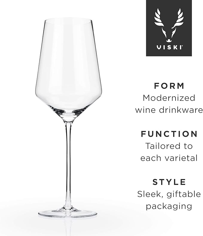 Viski Raye Angled Bordeaux Wine Glasses and Decanter Gift Set, Elegant and Modern Crystal Glassware, Home Bar, Dinner Party, Wedding Gifts, Hosting Essentials, 16 oz & 30 oz, Set of 3
