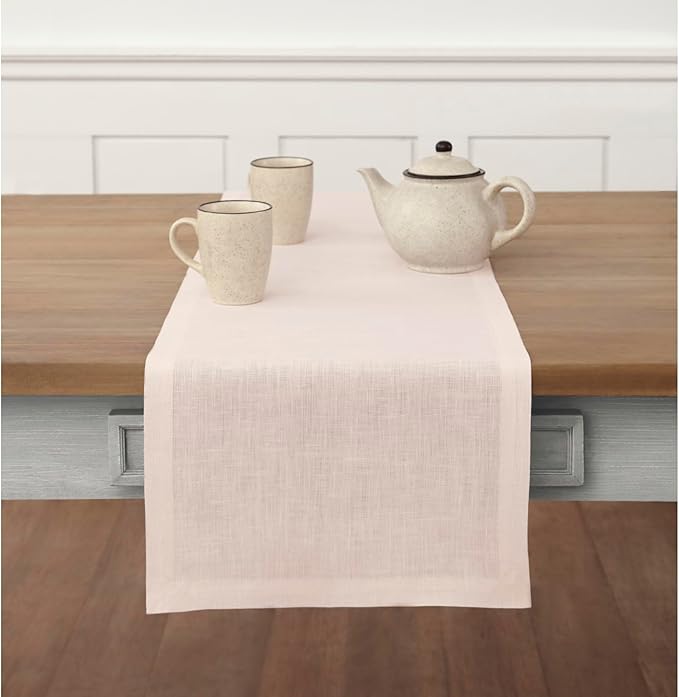 Solino Home Linen Pink Table Runner 60 Inches - 100% Pure Linen Small Table Runner 14 x 60 Inch Ideal for Dresser and Coffee Tables, Christmas - Fete