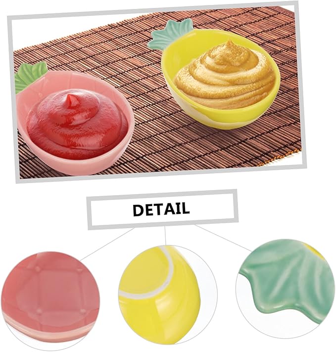 Cabilock 2pcs Pineapple Shape Ceramic Dish Creative Appetizer Dessert Plates for Sauces Condiments and Seasonings Stylish Home Tableware Yellow Pink Random