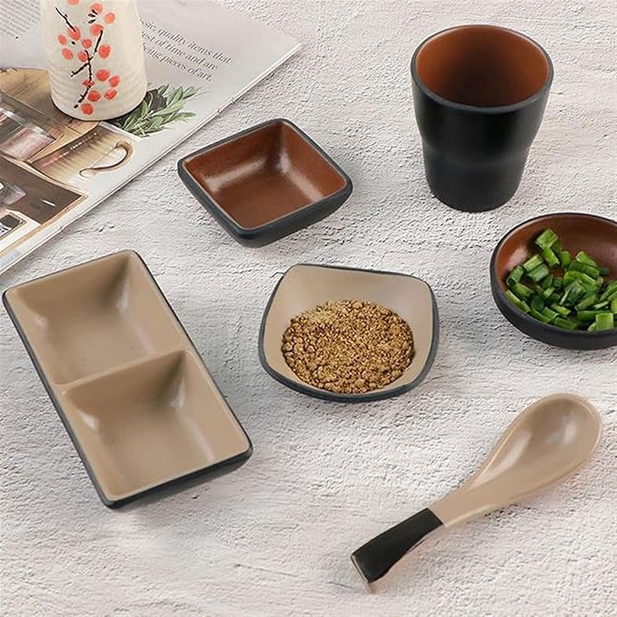 Sauce Dish Melamine Plastic Appetizer Plates Divided Dipping Bowl Tray Condiment Dish Storage for Kitchen Spices Vinegar Nuts Sushi Vinegar (2 Compartments) Dipping Bowls (B)