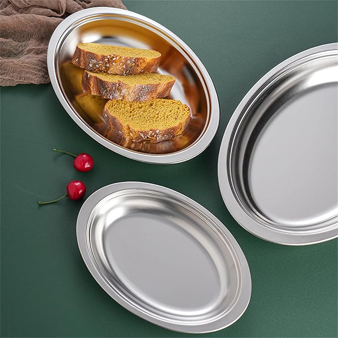Steaming Fish Tray Stainless Steel Serving Plate Oval Shape Multifunctional for Home or Restaurant Use Silver/Gold