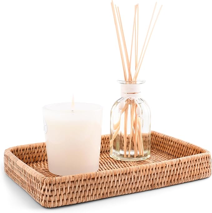 Vagabond House Small Wicker Tray - Eco-Friendly Durable Designer Rattan Tray - Premium Wicker Tray for Stylish Home Decor 12 X 9 Inches Hand Woven Quality Material